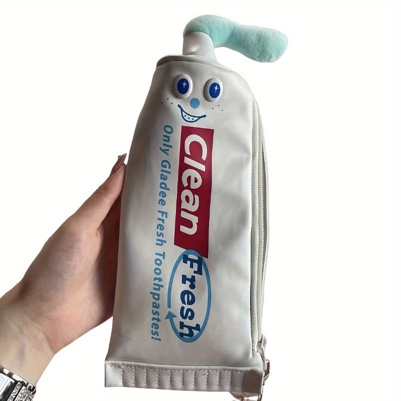 Fun & Quirky Toothpaste-Shaped Makeup Bag with Pencil Case - Cute Polyester Desk Organizer, Perfect Gift for Stationery Lovers